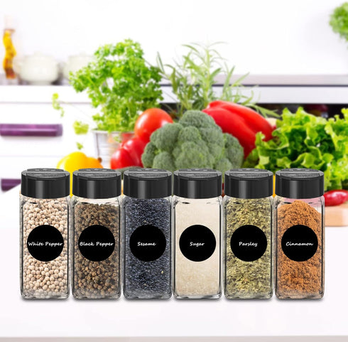 12 Pack Glass Spice Jars with Labels, 4oz Spices Containers Spice Jars with Black Shaker Lids, Empty Containers for Spice, Silicone Funnel and Pen...