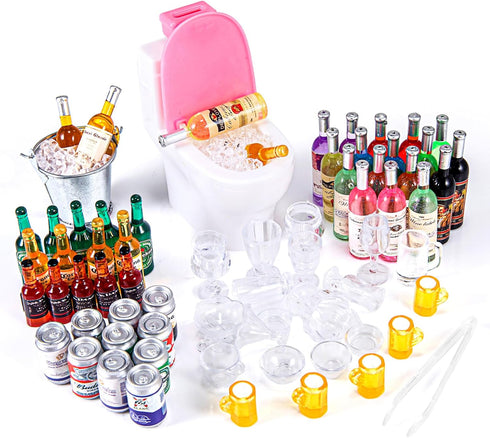 71 Pcs Miniature Ice Cubes Beer Bottles and Mini Drink Soda Pop Cans House Accessories for Fairy Garden Pub Bar Cake Decoration 1/12 Doll House Ba...