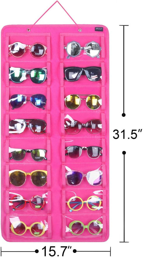 AROUY Sunglasses Organizer Storage, Hanging Dust Proof Wall Pocket Glasses Organizer - 16 Felt Slots Sunglass Organizer Holder with Metal Hook and...
