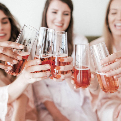 ModParty Cheers Flutes | Set of 12 | Wedding Reception, Bachelorette Party, Bridal Brunch Plastic Stemless Cups | Bridesmaid Keepsakes | Toasting ...
