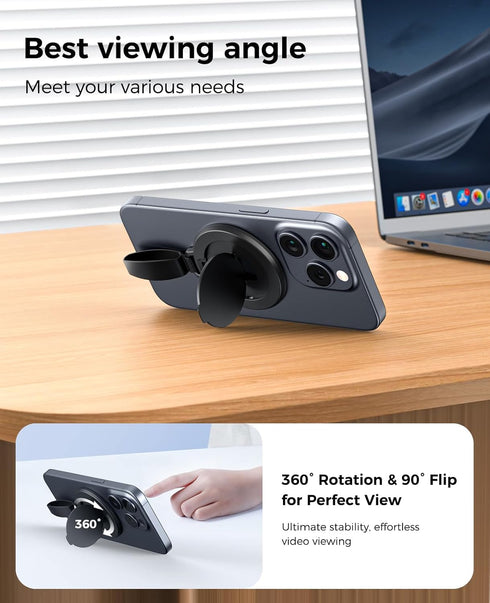 Magnetic Phone Ring Holder Compatible with MagSafe, Double-Sided Magnetic Cell Phone Grip Stand Finger Ring Kickstand for iPhone 15/14/13/12 Pro M...