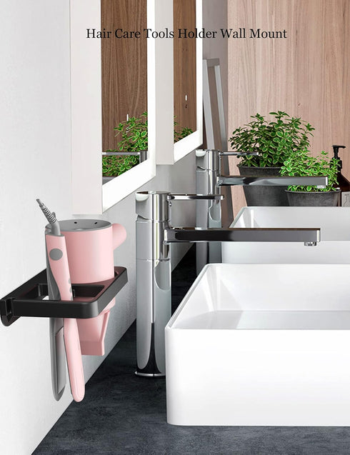 Wall Mount for Blow Dryer Hair Dryer Holder Compatible with Flat Iron Holder Wall Mount for Hair Tool Storage Organizer Straightener Holder Rack (...