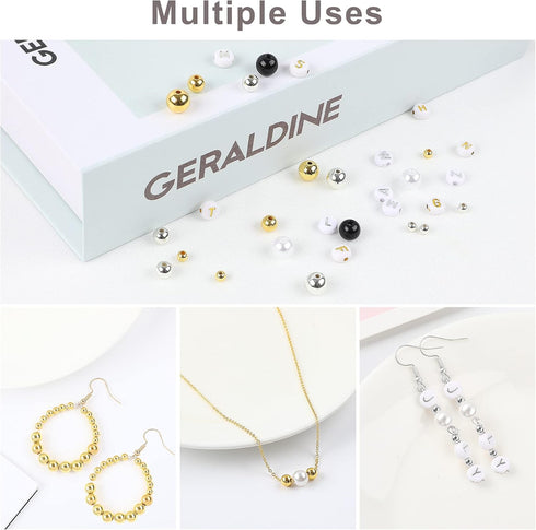 1800Pcs Silver & Gold Round Spacer Beads 3 Sizes Smooth Loose Ball Beads Alphabet Pearls Beads and 2 Rolls Elastic String for DIY Craft Making Sup...