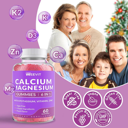 Sugar Free Calcium Gummies 600mg w/Vitamin D3 K2, Potassium, Calcium Magnesium Zinc Gummies for Bone, Muscle & Immune, Algae Calcium Magnesium 2:1...