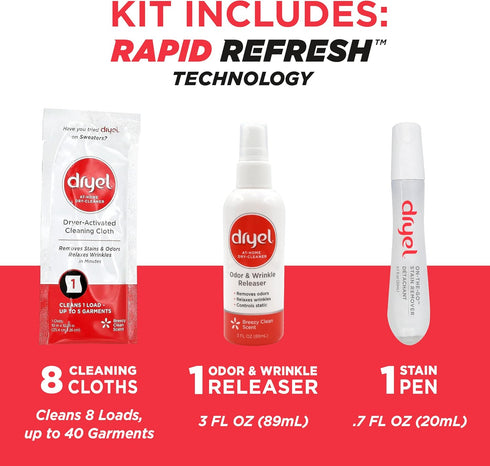 dryel At-Home Dry Cleaner Kit, New and Improved with Rapid Refresh Technology, Gentle Laundry Care for Special Fabrics and Dry-Clean-Only Clothes,...
