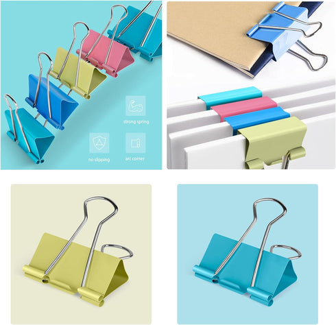 Medium Binder Clips 1.25 inch length, Colorful, for Office (40 Pcs)...