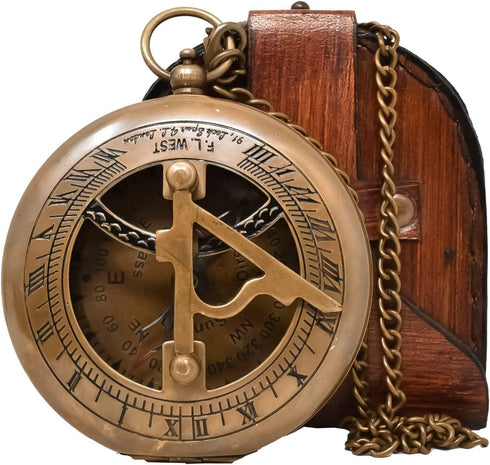 Antique Vintage Sundial Compass - Unique Gift for Men, Handcrafted Brass Pocket Sun Dial, Steampunk Bronze Anniversary Compass Gift, Religious Com...