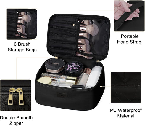 MAANGE Makeup Bag - Large Cosmetic Bag with 2pcs Small Makeup Bags Portable Leather Travel Makeup Bag Set Toiletry Bag Make Up Bags for Women and ...