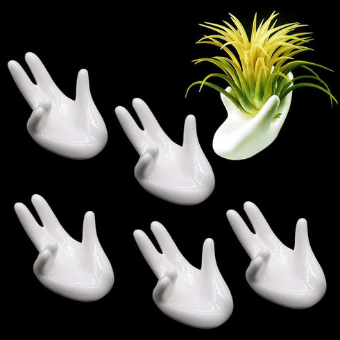 6 Pack Ceramic Air Plant Stand Holder, Hand Shape Tillandsia Airplant Container Pot Tabletop Plant Display Hand Racks for Home Office Decoration S...