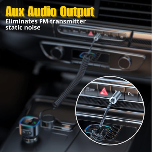 Bluetooth 5.4 Car Adapter Aux, Wireless Transmitter for Car with 3.5mm Auxiliary, Dual USB C and USB A Charging Ports, Hands-Free Calling, Support...