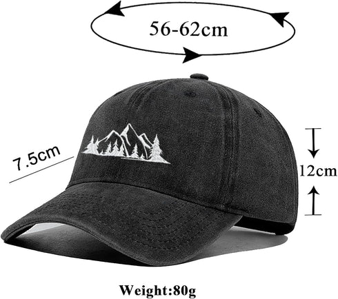 Mountain Trees Hat for Men Women, Funny Adjustable Embroidered Cotton Hiking Camping Explore Outdoor Baseball Cap...