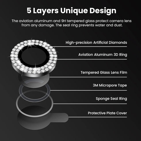 Tensea for iPhone 14 Pro/iPhone 14 Pro Max Camera Lens Protector Bling, Protection Camera Cover Tempered Glass Screen Protector Diamond Metal Indi...