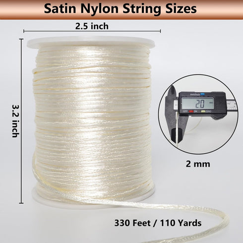 2 mm x 330 Feet Satin Nylon Cord, Silky Smooth Nylon String for Jewelry Making Bracelet Necklaces Beading Thread Rattail Macrame Kumihimo Chinese ...