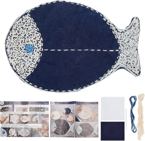 FREEBLOSS Sashiko Tea Mat DIY Sashiko Kit with Instructions Sashiko Kit for Beginners 4 * 5.5'' Fish Shaped Sashiko Japanese Needlework Kit for Ho...