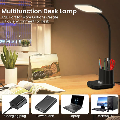 DEEPLITE LED Desk lamp with USB Adapter Charging, Eye-Caring Study Lamp for Dorm Home Office, 3 Colors Dimming Brightness Touch Control Table Lamp...