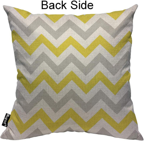 Mugod Chevron Throw Pillow Zigzag Wavy Geometric Stripe Line Yellow White and Gray Cotton Linen Square Cushion Cover Standard Pillowcase 18x18 Inc...