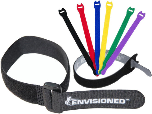 Soft Touch Velour Reusable Cinch Straps & Cable Ties, 26 Pack Combo Set Assortment, Multipurpose Quality Hook & Loop Cable Organizer, Securing Str...