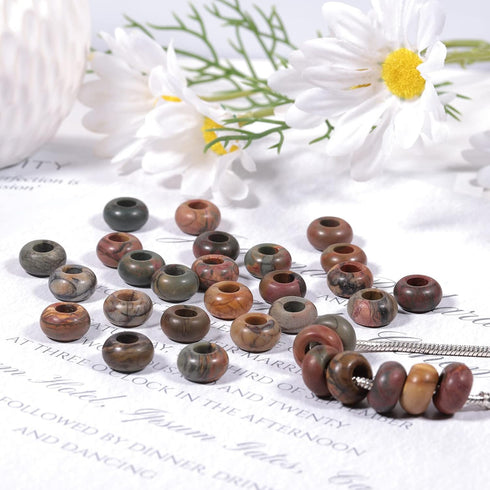 TUMBEELLUWA Natural Gemstone Beads for Jewelry Making, Rondelle Large Hole Loose Beads Pack of 15,Picasso Jasper(8x14 mm)...