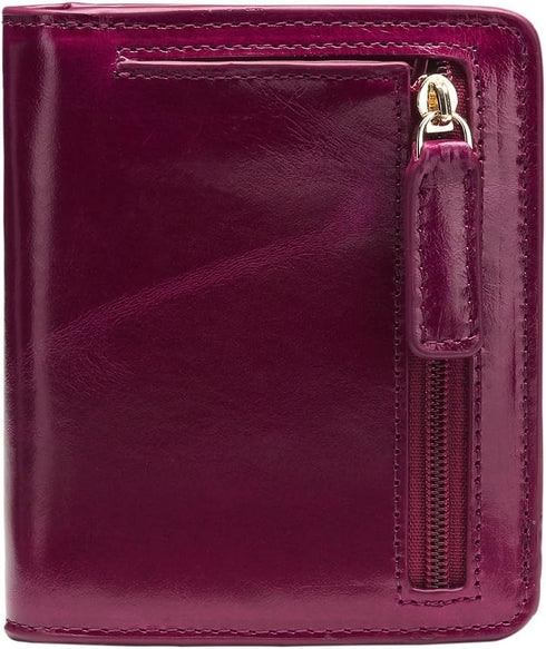 Itslife Women's Rfid Blocking Small Compact Bifold Leather Pocket Wallet Ladies Mini Purse with id Window (Waxed Fuchsia)...