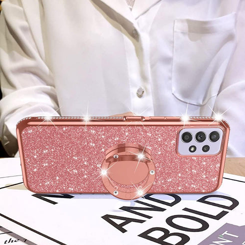nancheng for Samsung Galaxy A52 5G Case, Glitter Luxury Sparkles TPU Silicone Slim Cute for Women Girls with Kickstand, Bling Diamond Ring Stand &...
