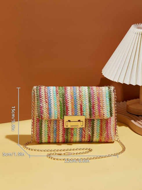 QWINEE Stripe Pattern Bag Crossbody Bag Shoulder Bag Square Bag Shopping Work Handbags Ladies Shoulder Totes Bag...