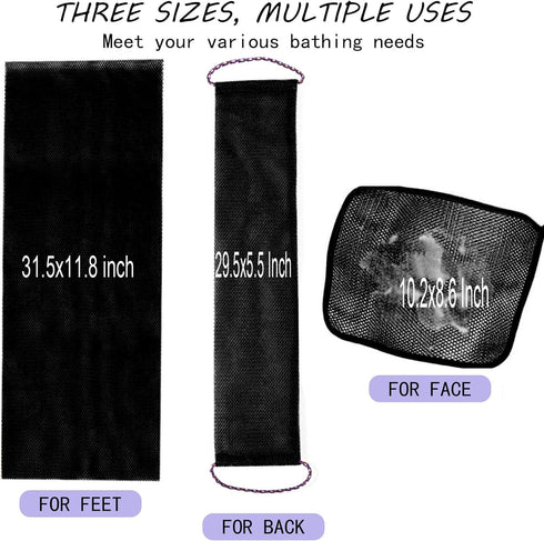 3 Pcs African Exfoliating Net Sponge, Washcloth Scrubber Shower Essentials African net Bath Sponges Bathing Shower Cloth Kit for Back, Body, Face-...