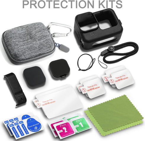 Accessories Kit for Go Pro Hero12/Hero11/Hero10/Hero9 Black,Carrying Case+Silicone Case with Rubber Lens Cover+Screen Protector+Battery Side Cover...