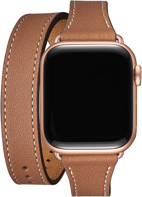 Bestig Bands Compatible with Apple Watch Band 49mm 46mm 45mm 44mm 42mm(Series 3 2 1) Women Men, Genuine Leather Double Tour Slim Strap for iWatch ...