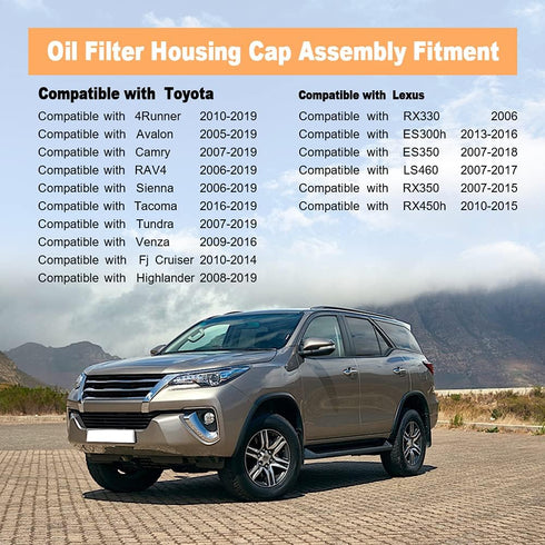 JDMON Compatible with Oil Filter Housing Cap Assembly Toyota 4Runner Avalon Camry Fj Cruiser Highlander RAV4 Sienna Tacoma Tundra Venza 2005-2019 ...