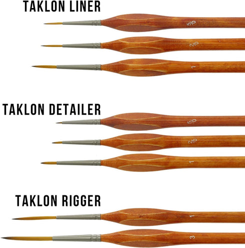 U.S. Art Supply 8 Piece Taklon Detail and Liner Artist Brush Set with Wood Comfort Grip Handles - Art, Detailing, Acrylic, Oil, Watercolor...