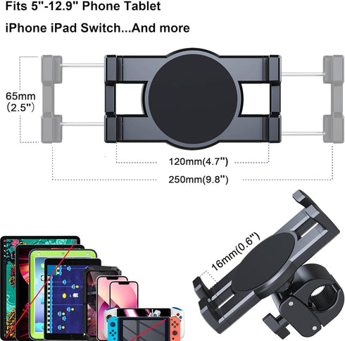 Tablet Phone Mount with Clamp, Timewall Universal iPad iPhone Holder Stand for Spin Bike, Stationary Exercise Bicycle, Treadmill, Elliptical, Mic ...