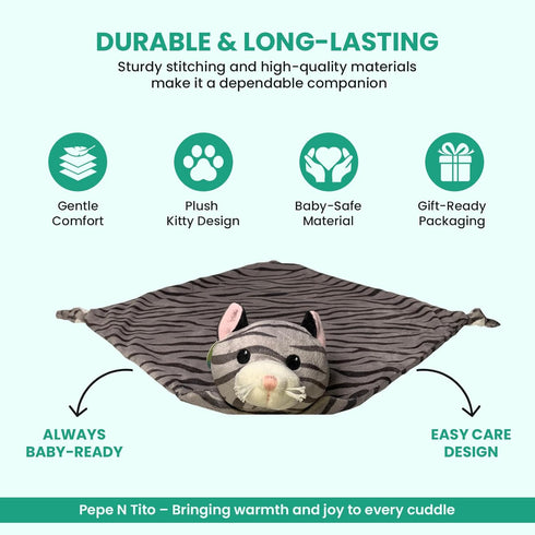 Security Blanket - 18" Tall Soft Fleece Blanky for Boys & Girls - Soothing Baby Blanket With Plush Stuffed Animal Kitty Cat...