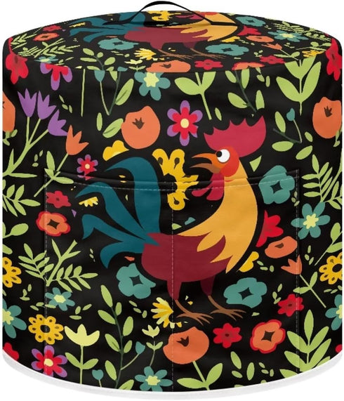 Floral Rooster Pressure Cooker Cover Kitchen Small Appliance Dust Cover with Top Handle and Pocket for Attachments, Easy to Clean...