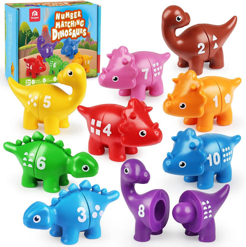 Coogam Numbers Matching Game 10PCS, 123 Counting Dinosaur Toys, Educational Preschool Montessori Fine Motor Skill Mathematics Learning Toys for 2 ...