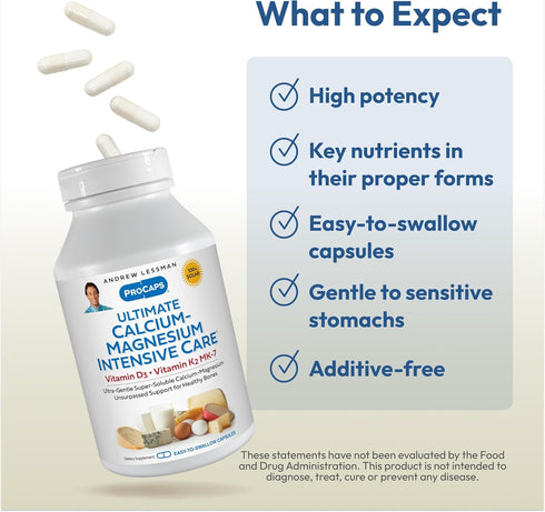 ANDREW LESSMAN Ultimate Calcium-Magnesium Intensive Care with Vitamin D3 & K2 MK7-120 mcg - 60 Capsules – Bone and Skeleton Health Essentials. Gen...