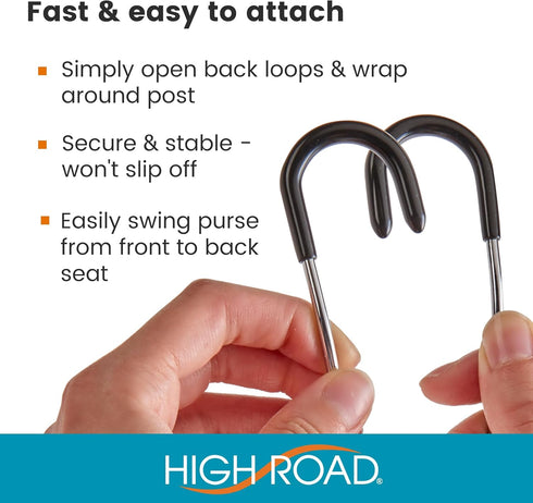 High Road Car Hooks for Purses and Bags with Leather Trim - Unbreakable Headrest Car Hooks for Large Purse Straps and Heavy Bags up to 40 lbs - Se...
