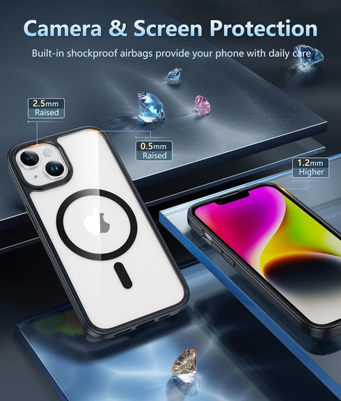 FNTCASE for iPhone 14 Phone Case: iPhone 13 Phone Clear Case Magnetic Military Grade Drop Protection Anti Yellowing Cell Phone Cover - Rugged Shoc...