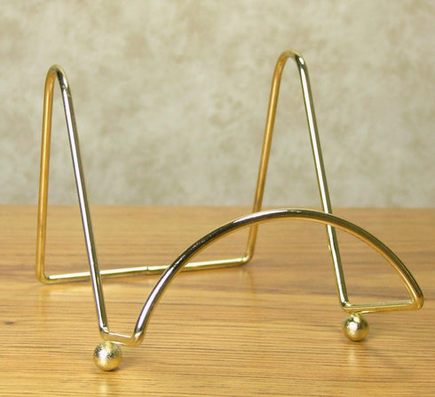 BANBERRY DESIGNS Brass Wire Easel Display Stand Plate Holders - Smooth Metal Footed - 4 Inch - Set of 3 Pcs - Ideal for Small Books, Pictures, Car...