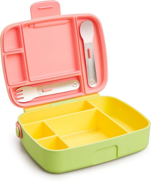 Munchkin Lunch Bento Box for Kids and Toddlers, Includes Stainless Steel Utensils, BPA-Free, 18 Months and Up, Pink/Green/Yellow...