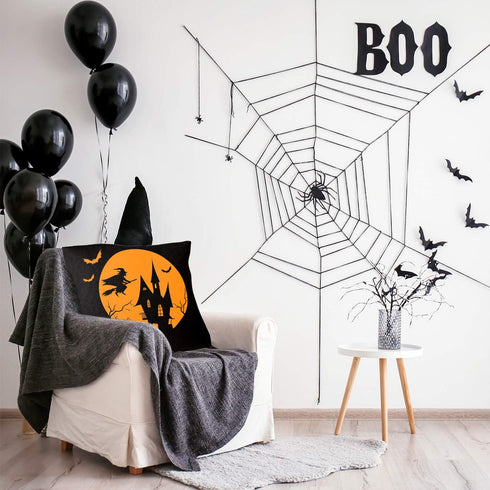 Whaline 4 Pieces Halloween Pillow Case, Orange and Black Pillow Cover, Happy Halloween Linen Sofa Bed Throw Cushion Cover Decoration (18" x 18")...