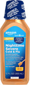 Amazon Basic Care Nighttime Honey Flavor Severe Cold and Flu Relief, Liquid Medicine, 12 fl oz (Pack of 1)...