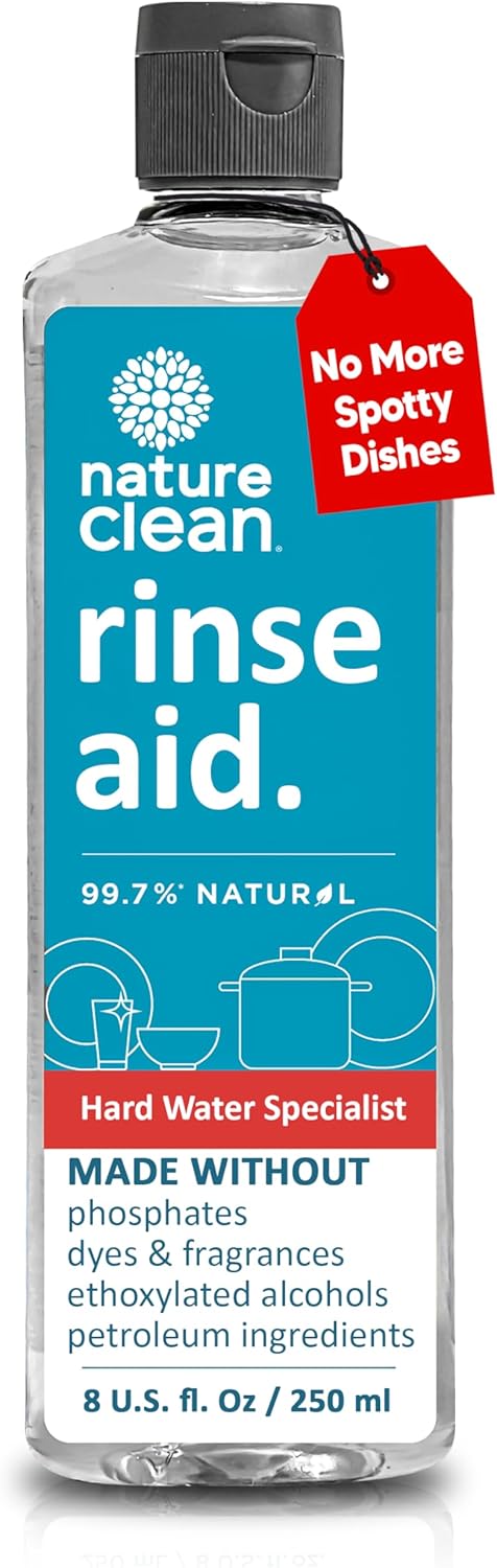 NATURE CLEAN Natural Dishwasher Rinse Aid Cleaner Liquid & Dishwashing Drying Agent 8 oz - 250ml. Non-Toxic Eco-Friendly Plant-Based Fragrance-Fre...