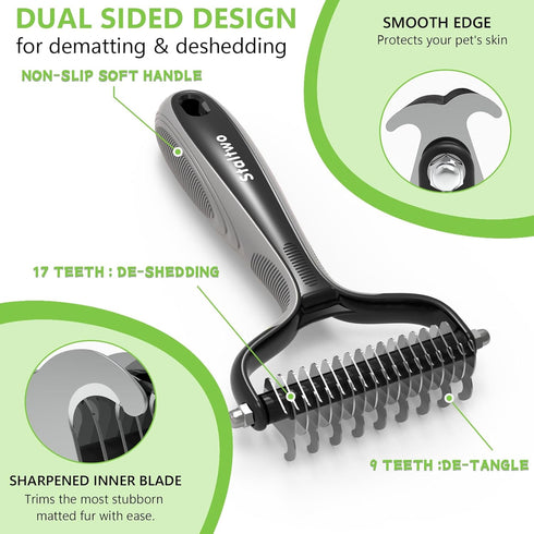 Pet Grooming Supplies - 2-in-1 Professional Undercoat Rake and Pet Brush | Shedding Control for Long-Haired Dogs and Cats, Deshedding Tool, Knot R...