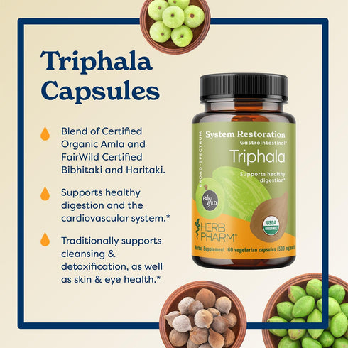 Herb Pharm Certified Organic Fairwild Triphala Capsules, Vegan for Healthy Digestive Support 60 Count...