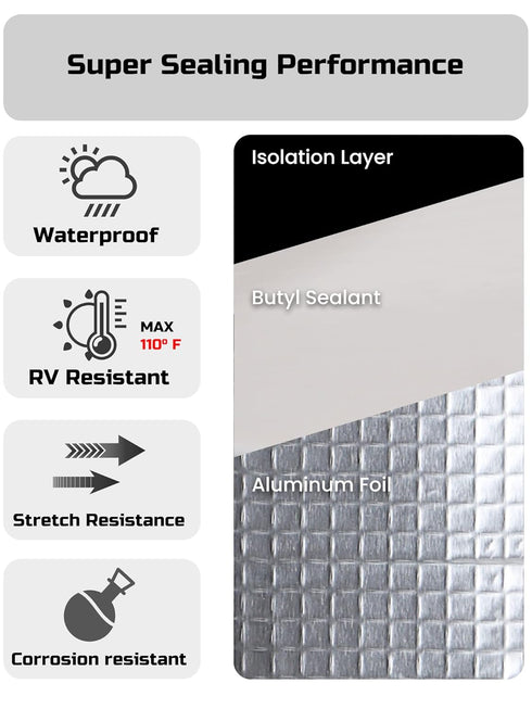 Lichamp Aluminum Butyl Tape, Waterproof Butyl Aluminum Foil Tape 2 inches x 16.4ft for RV Repair, Roof, Window Patch, Boat and Outdoor Pipe Sealin...