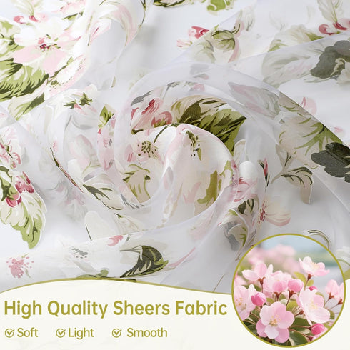 BROSHAN Pink Floral Sheer Curtains 78 Inches Long for Living Room, Pretty Flower Print Bedroom Curtain Sheers Transparent Window Curtains 2 Panels...