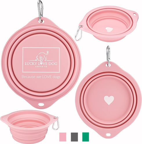 Lucky Love Dog Travel Dog Bowl, Collapsible Compact Water Dog Dish, Rose...