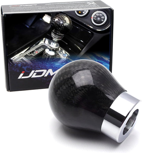 iJDMTOY Gloss Black 2-Inch Real/Genuine Carbon Fiber Shift Knob Ball Compatible with Compatible w/most 8mm 10mm 12mm M8 M10 M12 1.25 1.50 1.75 Thr...