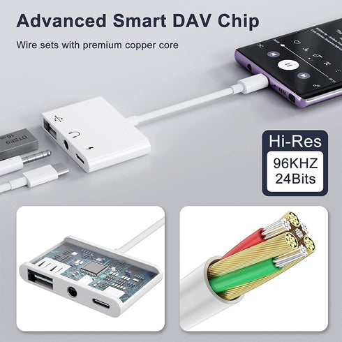 USB C to USB Adapter, 3 in 1 USB C to USB A OTG Adapter with 3.5mm Headphone Audio Jack and Fast Charging Port, USB-C Splitter Compatible with Mos...