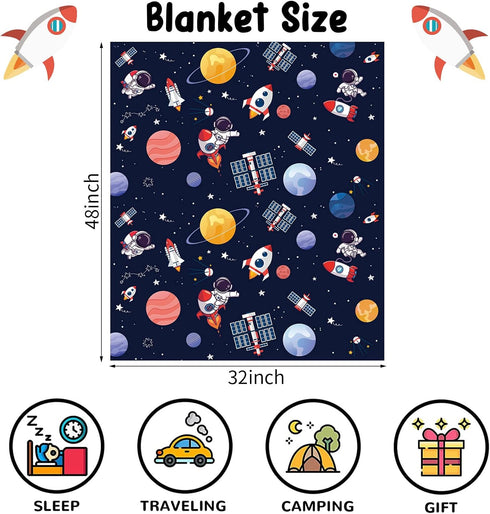 Outer Space Blanket for Boys, Soft Space Astronaut Theme Plush Flannel Blanket for Nursery Baby Crib, Cozy Warm Navy Blue Rocket Galaxy Planet Fuz...
